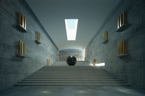 안도 다다오의 대표작인 나오시마 프로젝트 중 하나인 지추(地中) 미술관 내부 모습. 건물의 공간과 전시품이 하나의 예술 작품처럼 어우러지도록 꾸몄다. / 안도다다오건축연구소