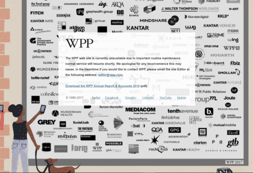  랜섬웨어 공격으로 이용이 중단된 영국 광고회사 WPP 홈페이지/ WPP 공식 홈페이지 캡쳐.