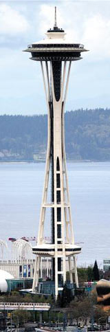 스페이스 니들 타워(Space Needle Tower), 높이: 184m, 최대 지름: 42m, 무게 9550), 1962년 개관.