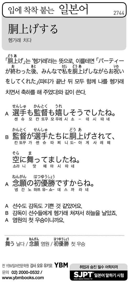 [입에 착착 붙는 일본어] 헹가래 치다