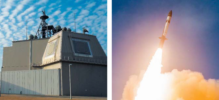 일본이 북한의 탄도미사일 위협에 맞서 도입을 추진 중인 ‘이지스 어쇼어’(왼쪽 사진). ‘이지스 어쇼어’는 이지스 구축함에 탑재된 고성능 레이더와 요격미사일 발사대를 지상에 배치하는 개념으로 수직발사대에는 미·일본이 공동 개발 중인 최신형 요격미사일 SM-3 블록2A(오른쪽 사진)를 장착할 계획이다.