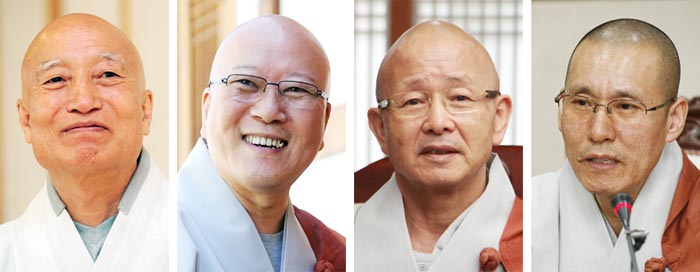 조계종 총무원장 선거에 출마한 후보들. 왼쪽부터 설정·수불·혜총·원학 스님(기호순).