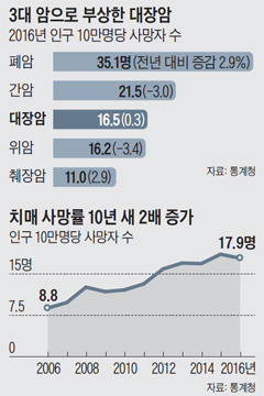 3대 암으로 부상한 대장암 그래프