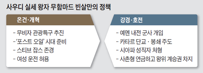 사우디 실세 왕자 무함마드 빈살만의 정책 정리 표
