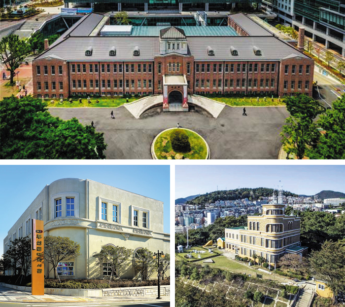 유네스코 세계유산 신청 잠정 목록으로 선정된 부산임시수도정부청사, 피란수도 당시 국립 중앙관상대로 활용된 부산지방기상청, 부산근대역사관(위부터 시계 방향). 부산시는 “유엔의 젊은 용사들이 국제 평화를 위해 최초로 참전한 곳이라는 데 의의가 있었을 것”이라고 했다.