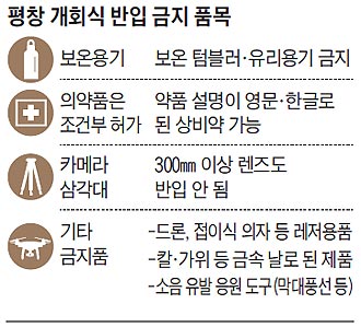 평창 개회식 반입 금지 품목