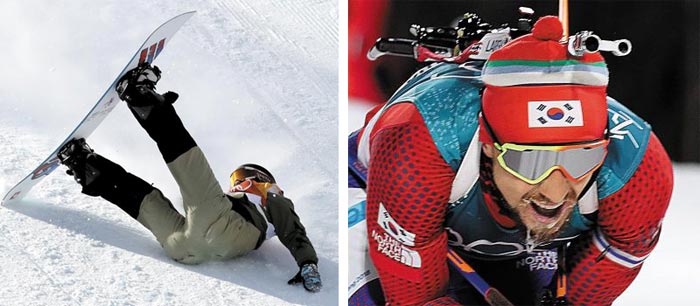(왼쪽 사진)강풍에 엉덩방아 (오른쪽 사진)수염엔 고드름