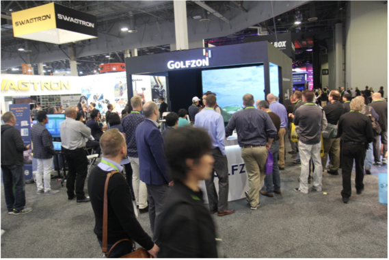 CES 2018에 설치된 골프존의 스크린골프 시스템 홍보관.