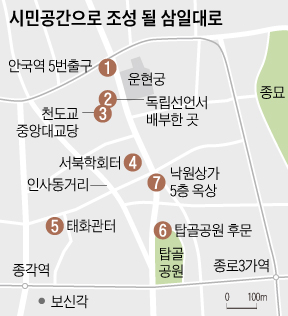 시민공간으로 조성 될 삼일대로 지도