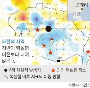 북한 6차 핵실험으로 만탑산 50㎝ 내려앉아