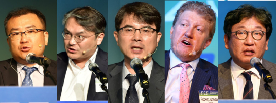 22일 서울 소공동 플라자호텔에서 개최한 조선미디어그룹 조서비즈의 ‘2018 미래에너지포럼’ 첫번째 세션은 ‘동북아 에너지 협력과 수퍼 그리드’를 주제로 진행됐다. 사진은 토론에 참여한 (왼쪽부터)손병권 중앙대 정치국제학과 교수, 양준호 인천대 동북아경제통상대 교수, 장길수 고려대 전기전자공학부 교수, 로버트 존스턴 유라시아그룹 CEO, 김상협 우리들의 미래 이사장/조선비즈