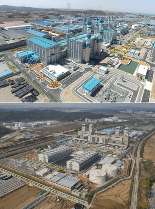 위는 GS EPS의 당진 발전소, 아래는 파주에 위치한 SK E&S 자회사 파주에너지서비스의 발전소/각사 홈페이지