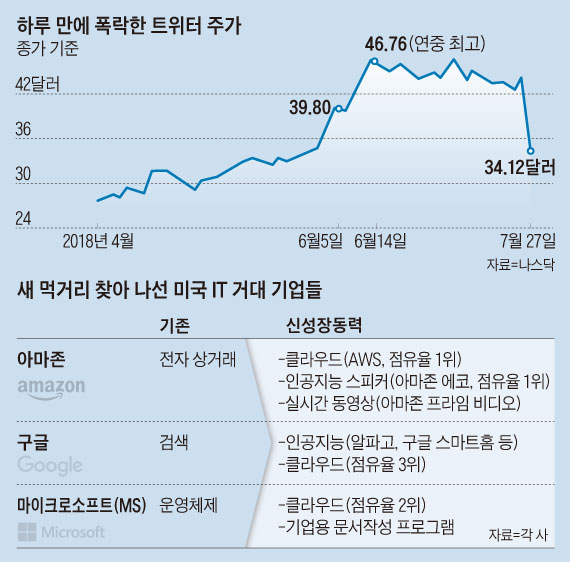 하루 만에 폭락한 트위터 주가 그래프
