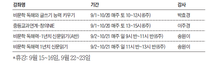 중학생 NIE 9월 수강표