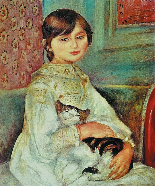 피에르 오귀스트 르누아르, 고양이를 안은 줄리 마네, 1887년, 캔버스에 유채, 65×54cm, 파리 오르세 미술관 소장.