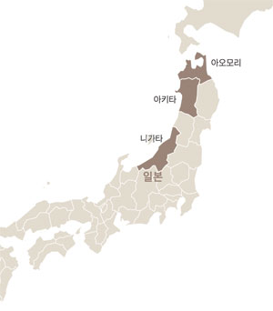 일본 니가타·아키타·아오모리 지도