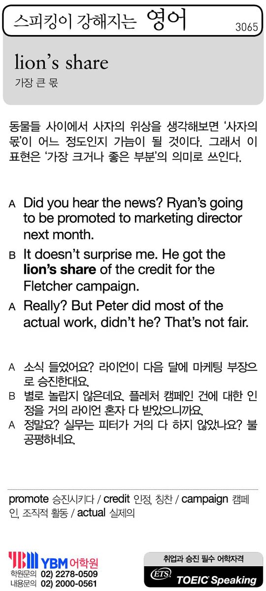 [스피킹이 강해지는 영어] lion's share