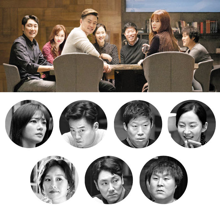 유명 배우가 대거 출연하지만, 영화는 배우에게 의존하기보단 각본과 소재의 힘으로 웃음을 유발한다. 위 왼쪽에서부터 배우 송하윤, 이서진, 유해진, 염정아, 김지수, 조진웅, 윤경호.