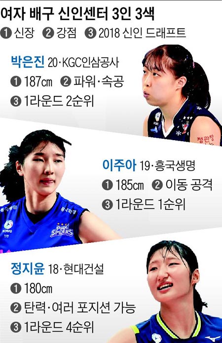 여자 배구 신인ㄴ센터 3인 3색