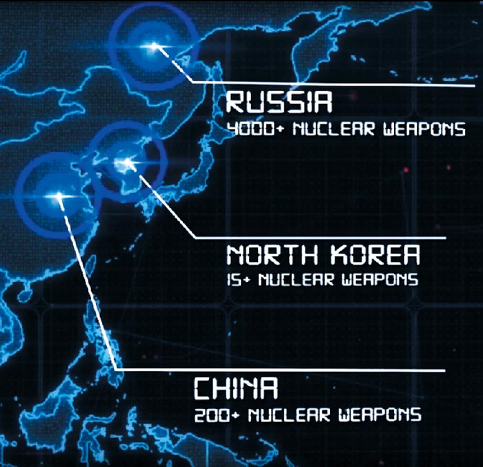주일 미군이 작년 12월 제작한 동영상에서 북한을 중국·러시아와 함께 동아시아의 '3개 핵보유 선언 국가'로 규정한 모습.