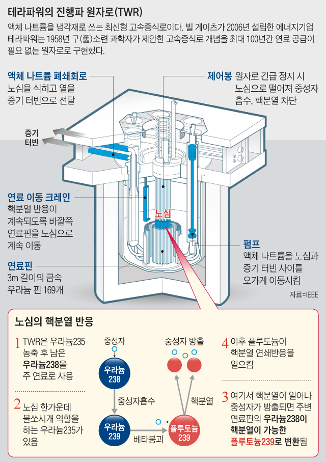 테라파워의 진행파 원자로 그래픽