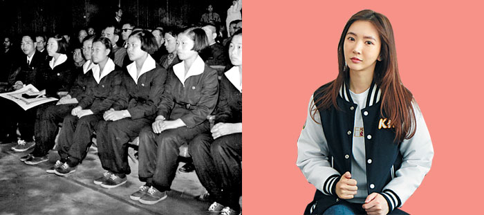 1966년 바지 교복을 입은 여학생(왼쪽)과 서울 경희여고 학교 점퍼를 입은 모델.