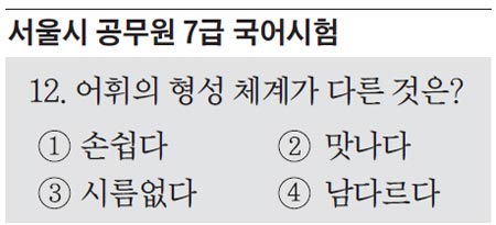 지난 2월 서울시 7급 공무원 필기시험에 출제된 A형 12번(B형 14번) 문제.