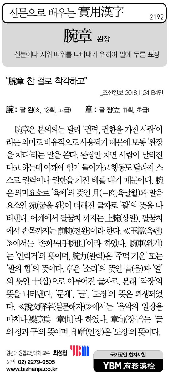 [신문으로 배우는 실용한자] 완장(腕章)