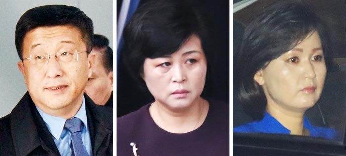 (왼쪽부터)김혁철 대미특별대표, 김성혜 통일책략실장, 신혜영 통역관