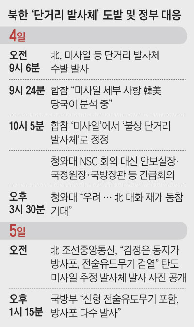 북한 미사일 도발 이후 정부 대응 정리 표