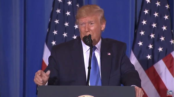 도널드 트럼프 미국 대통령은 오사카 G20(주요 20개국) 정상회담을 마치고 29일 한국으로 출발하기 전 각국 기자들을 상대로 기자회견을 했다./유튜브 캡처