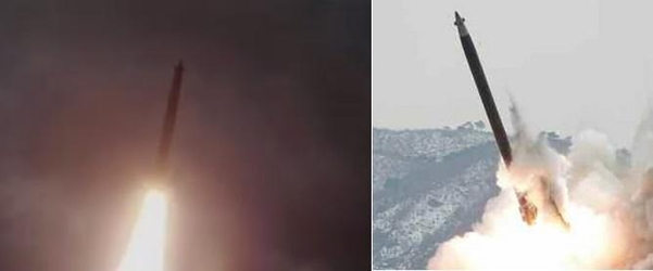 북한 조선중앙TV가 1일 공개한 신형대구경조종방사포(왼쪽) 사진과 KN-09방사포의 모습.