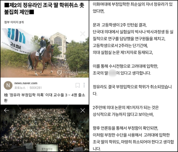 지난 20일 고려대 커뮤니티인 ‘고파스’에 올라온 촛불집회 제안 게시글. /고파스 커뮤니티 캡처