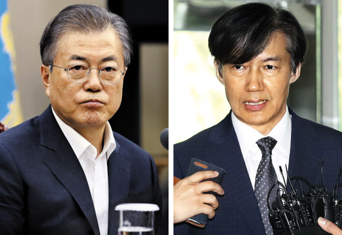 文대통령, 지소미아 파기 결정… 조국 의혹은 연일 커지고 - 문재인 대통령이 22일 오후 청와대에서 한·일 군사정보보호협정과 관련된 국가안전보장회의 상임위 회의 내용을 보고받고 있다. 문 대통령은 이날 보고를 받은 뒤 협정 파기를 재가했다. 조국(오른쪽) 법무부 장관 후보자는 이날 서울 종로구의 인사청문회 준비단 사무실에 출근하며 각종 의혹에 대해 “아이의 아버지로 더 세심히 살폈어야 했다”며 “모든 것은 청문회에서 소상히 밝히겠다”고 했다.