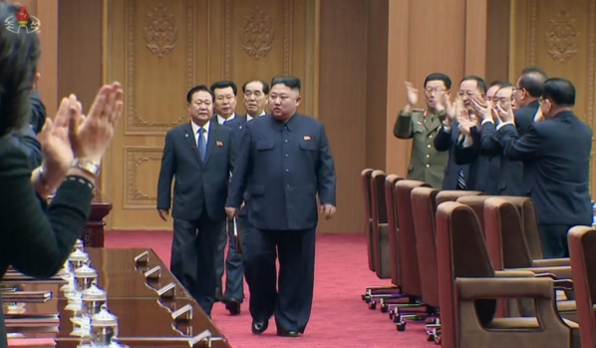 김정은 북한 국무위원장이 지난 4월 12일 최고인민회의 제14기 제1차회의에 참석했다./연합뉴스·조선중앙TV