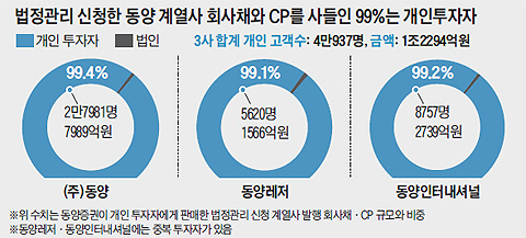 법정관리 신청한 동양 계열사 회사채와 CP를 사들인 99%는 개인투자자 그래프