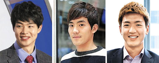 '그라운드의 미남 스타'들로 팬들의 관심을 끄는 한지호(부산·왼쪽부터)와 이석현(인천), 송진형(제주).