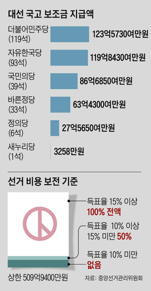 대선 국고 보조금 지급액 외