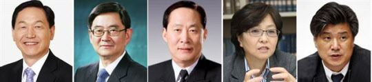 11일 사회부총리 겸 교육부 장관에 지명된 김상곤(왼쪽 사진부터) 전 경기도교육감, 법무부 장관에 지명된 안경환 전 국가인권위원장, 국방부 장관에 지명된 송영무 전 해군참모총장, 환경부 장관에 지명된 김은경 지속가능센터 지우 대표, 고용노동부 장관에 지명된 조대엽 고려대 사회학과 교수. /연합뉴스