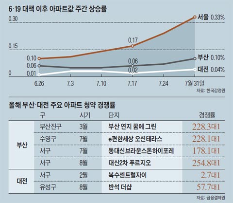 6·19 대책 이후 아파트값 주간 상승률 외