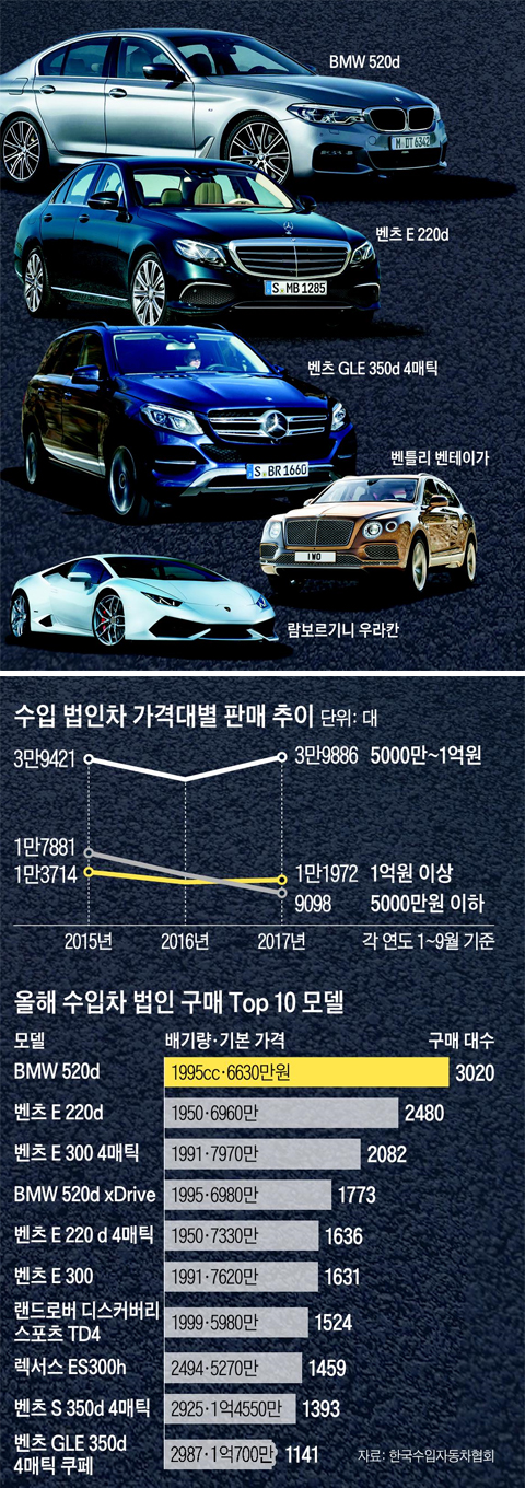 수입 법인차 가격대별 판매 추이 그래프
