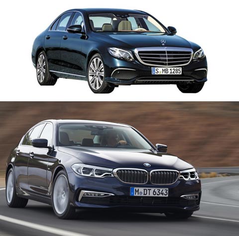 벤츠 E클래스(위), BMW 5시리즈.