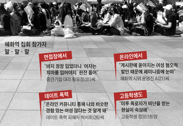 분노에 휩싸인 수만 명의 2030 여성이 매달 거리로 나서고 있다. “여성 혐오가 팽배한 우리 사회를 바꾸기 위해서”다. 이들은 여혐이 유행처럼 퍼졌고 각종 여혐 용어는 일상어가 됐다고 느낀다. 여자이기 때문에 언제 피해자가 될지 모른다는 공포도 이들을 자극했다.