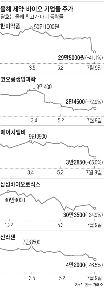 올해 제약·바이오 기업들 주가