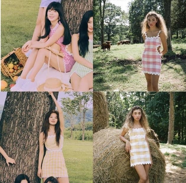 왼쪽은 레드벨벳 신곡 콘셉트 이미지, 오른쪽은 Paris 99 의상. /Paris 99 인스타그램 캡처