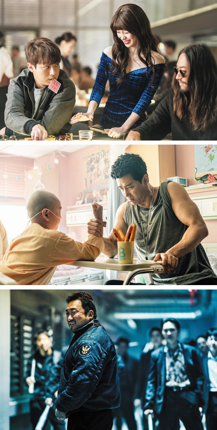(사진 위부터)포커판의 타짜들 이야기를 그린 ‘타짜:원 아이드 잭’, 뒤늦게 찾아온 친딸과의 해프닝을 그린 ‘힘을 내요, 미스터 리’, 강력 범죄자 출신들이 모여 더 나쁜 놈을 소탕하는 액션 활극 ‘나쁜 녀석들’.