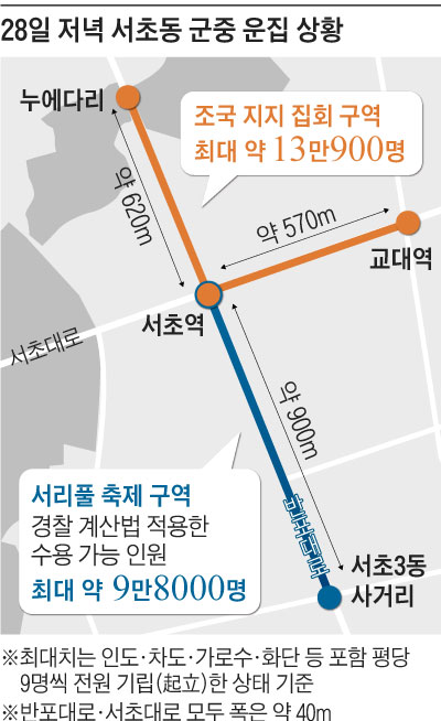28일 저녁 서초동 군중 운집 상황