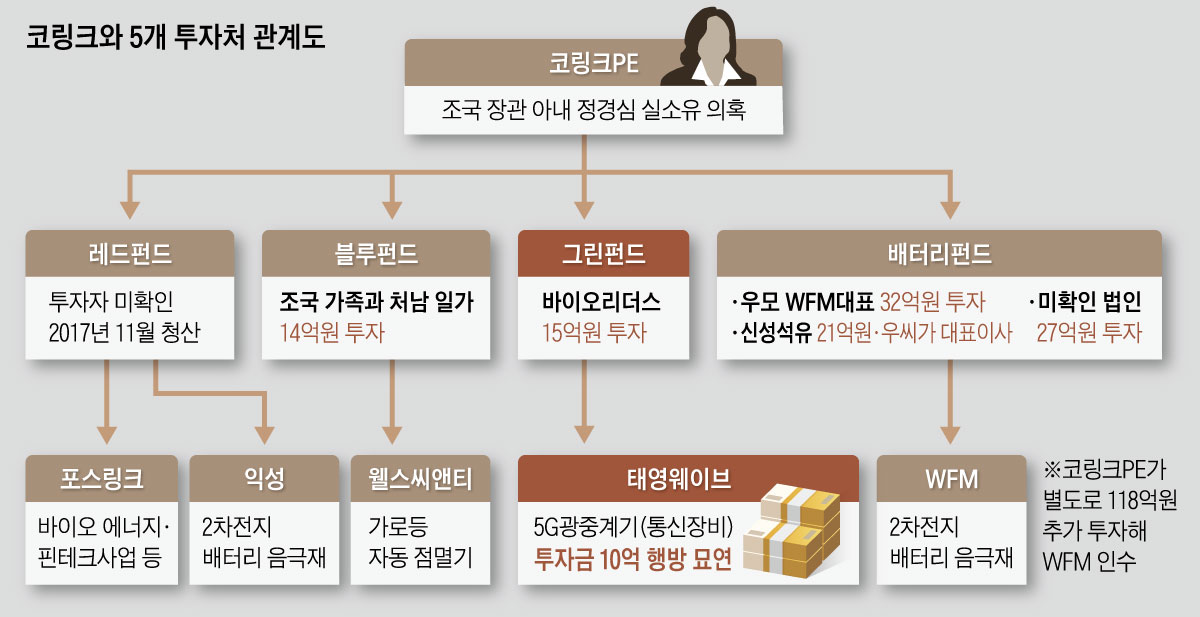 코링크와 5개 투자처 관계도