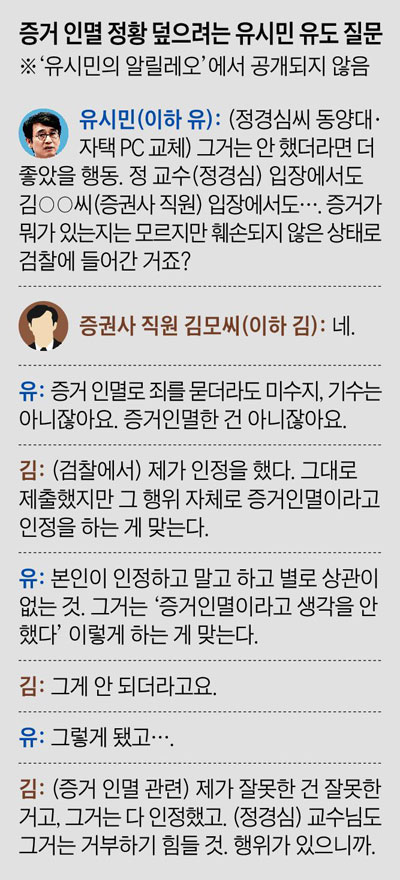 증거 인멸 정황 덮으려는 유시민 유도 질문