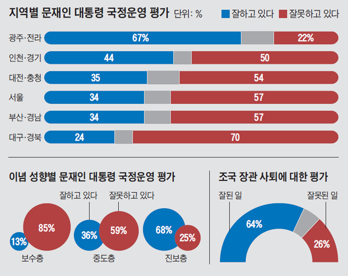 지역별 문재인 대통령 국정운영 평가 그래프